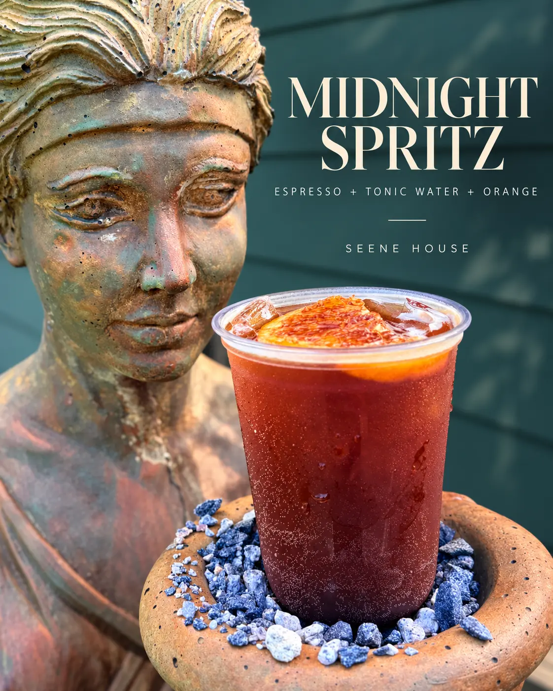 Midnight Spritz — Espresso + tonic water + orange at Seene House